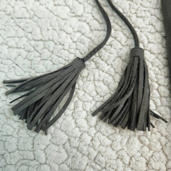 Marc Fisher Grey Suede Over The Knee Lace Up Tassel Almond Toe Boots Size 7.5 - Picture 3 of 11